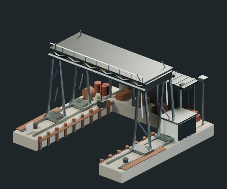 Fake Naval Yard, final Blender render