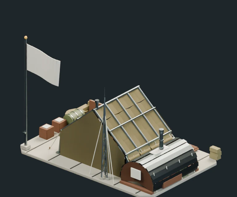 Fake Allied Barracks, final Blender render