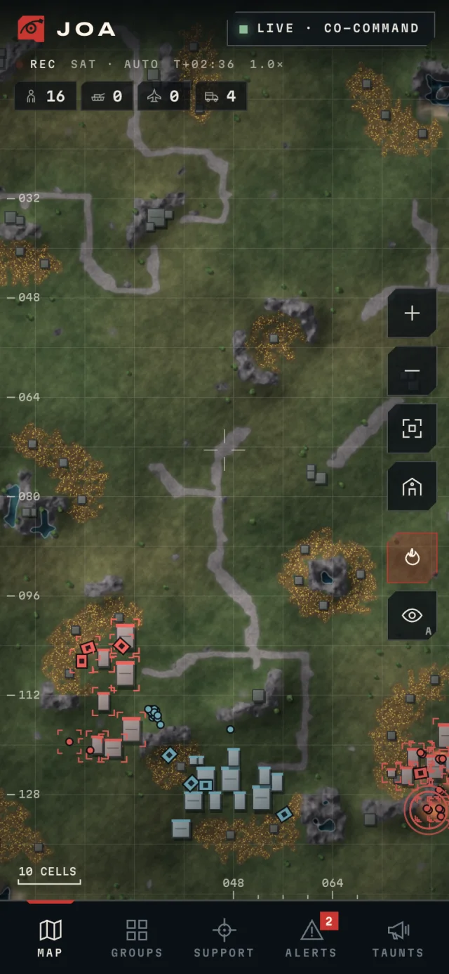 JOA on a phone: the tactical map with friendly forces, terrain and the map control rail
