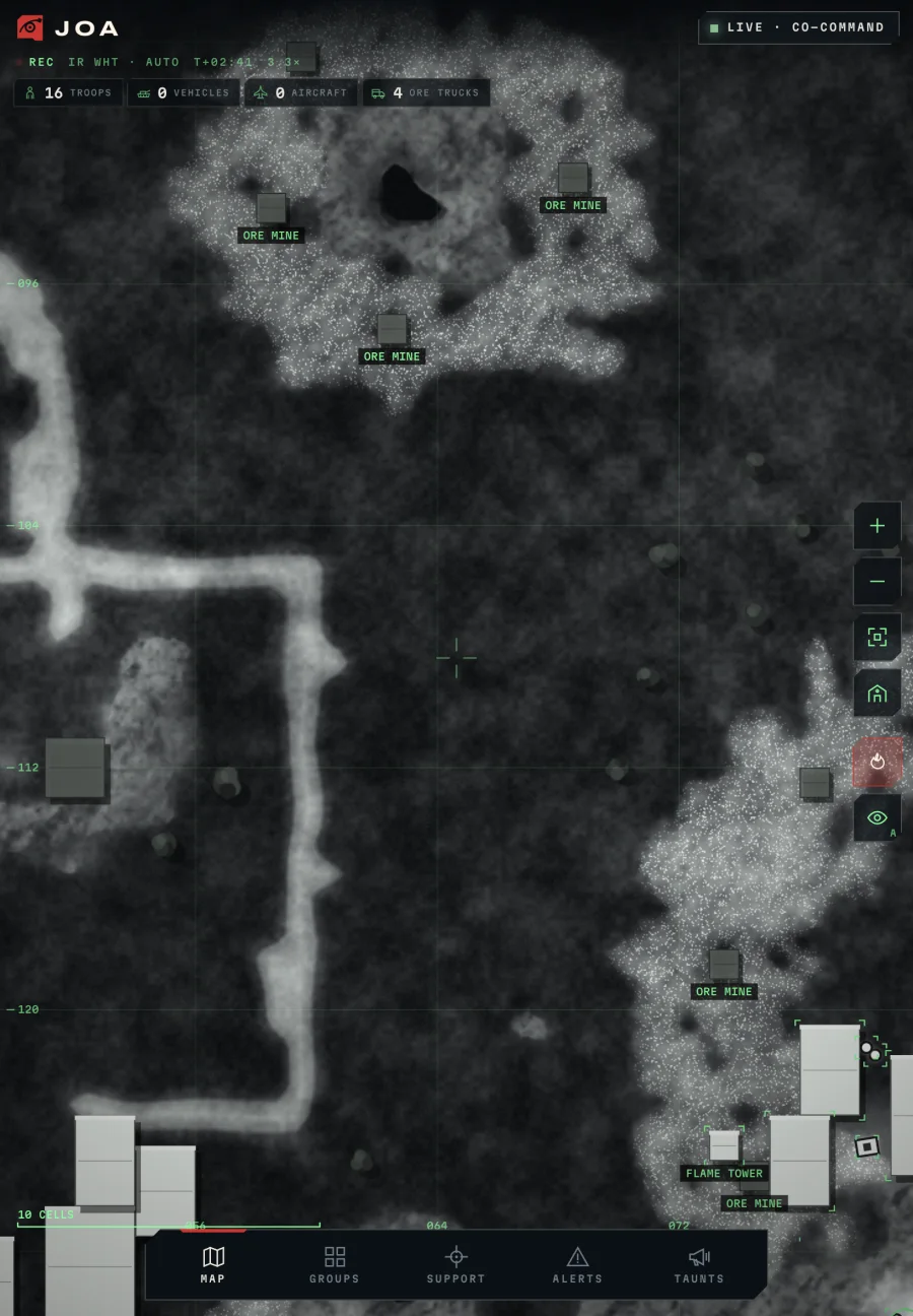JOA on a tablet at night: the same map switches to white-hot infrared on its own